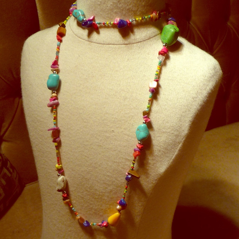 Natural stone, handcrafted beaded necklace.